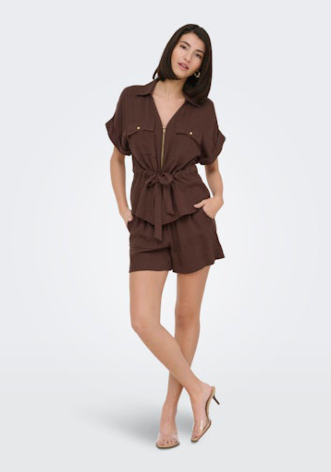 Jdy Mille Short Sleeve Zip Shirt - Chicory Coffee 5 Shaws Department Stores