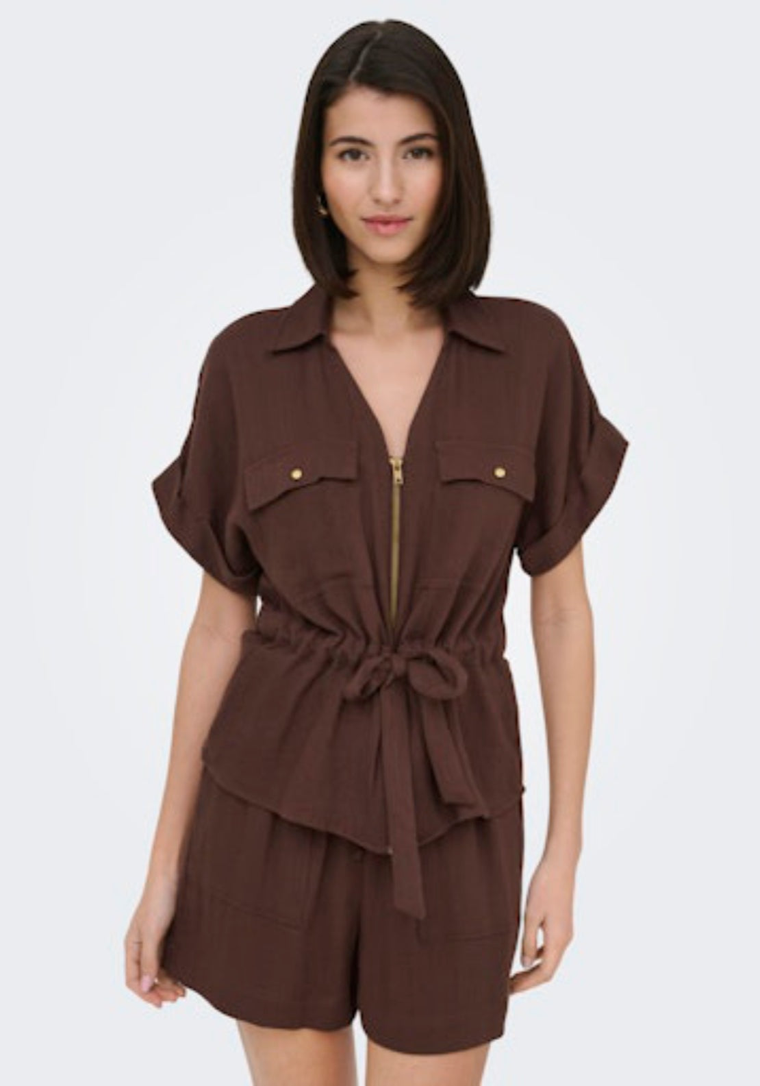 Jdy Mille Short Sleeve Zip Shirt - Chicory Coffee 1 Shaws Department Stores