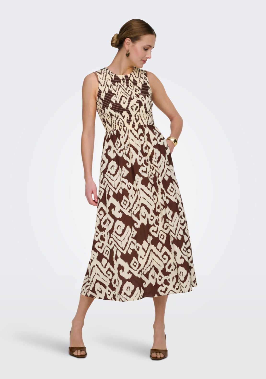 Jdy Diego Sleeveless Smock Midi Dress - Chocolate Torte/cloud Dancer 5 Shaws Department Stores