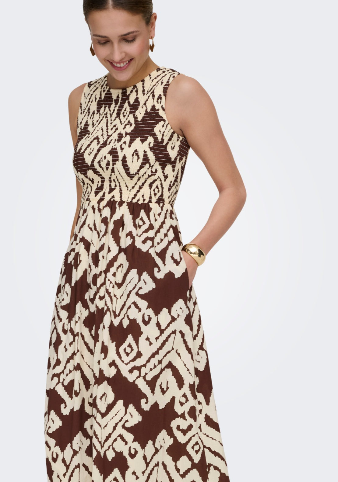 Jdy Diego Sleeveless Smock Midi Dress - Chocolate Torte/cloud Dancer 4 Shaws Department Stores