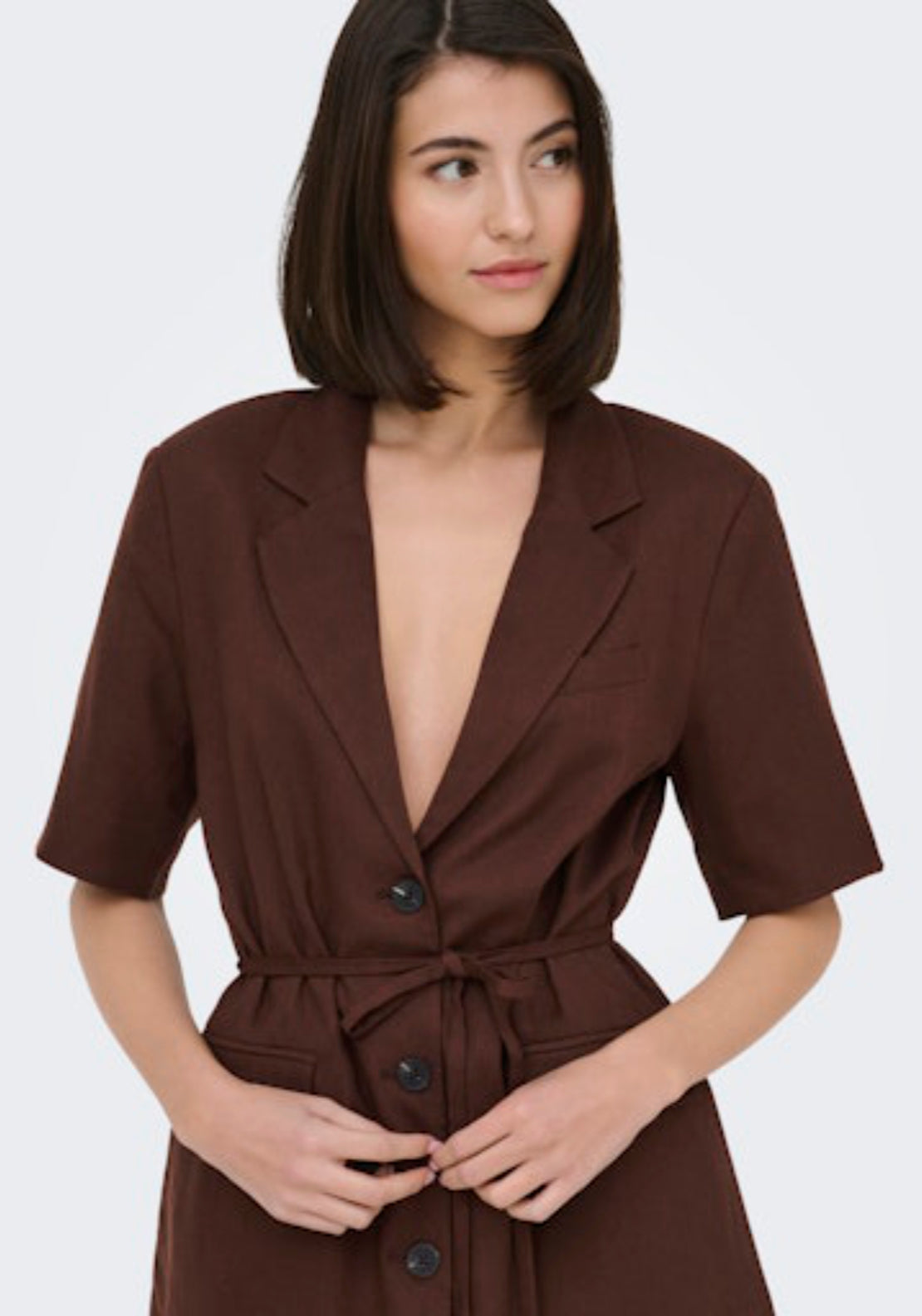 Jdy Naomi Linen Short Sleeve Belt Blazer - Chicory Coffee 4 Shaws Department Stores