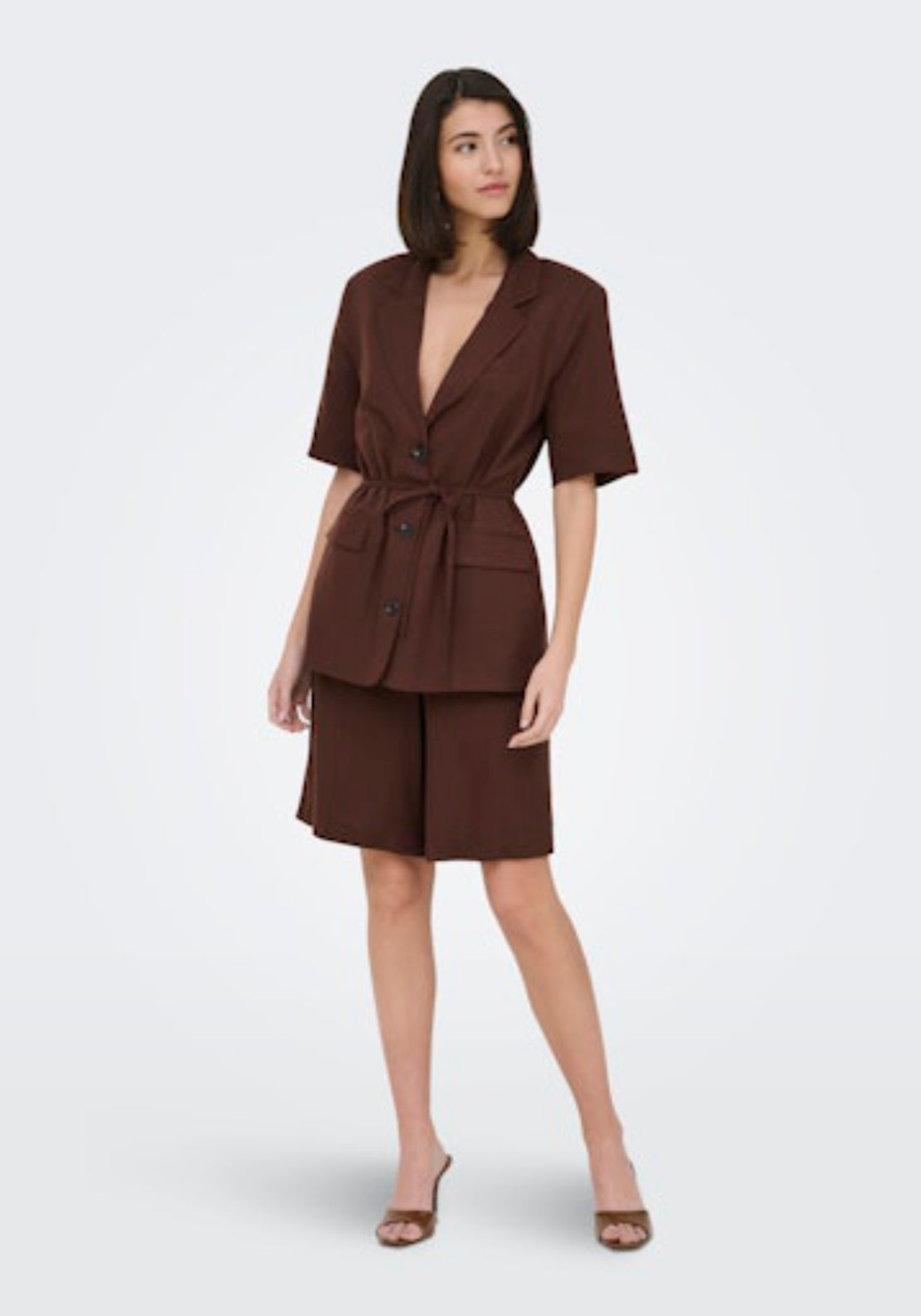 Jdy Naomi Linen Short Sleeve Belt Blazer - Chicory Coffee 5 Shaws Department Stores