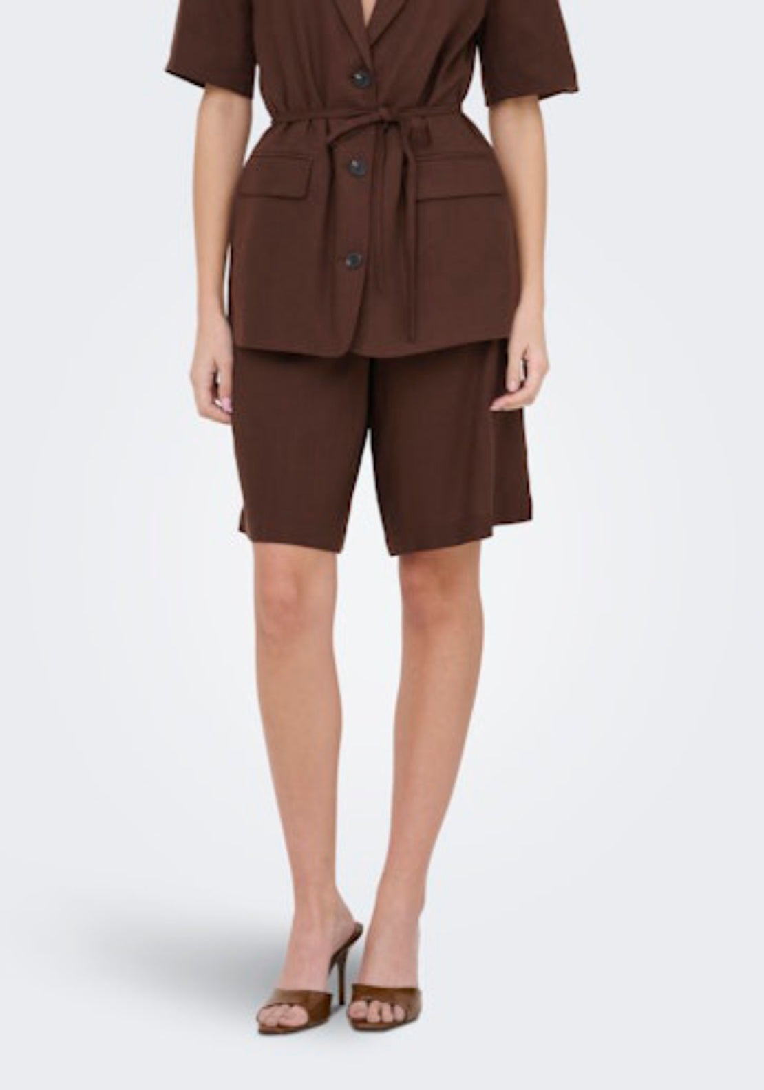 Jdy Naomi Linen Medium Waist Bermuda Shorts - Chicory Coffee 1 Shaws Department Stores