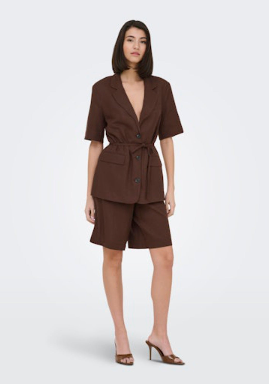 Jdy Naomi Linen Medium Waist Bermuda Shorts - Chicory Coffee 4 Shaws Department Stores