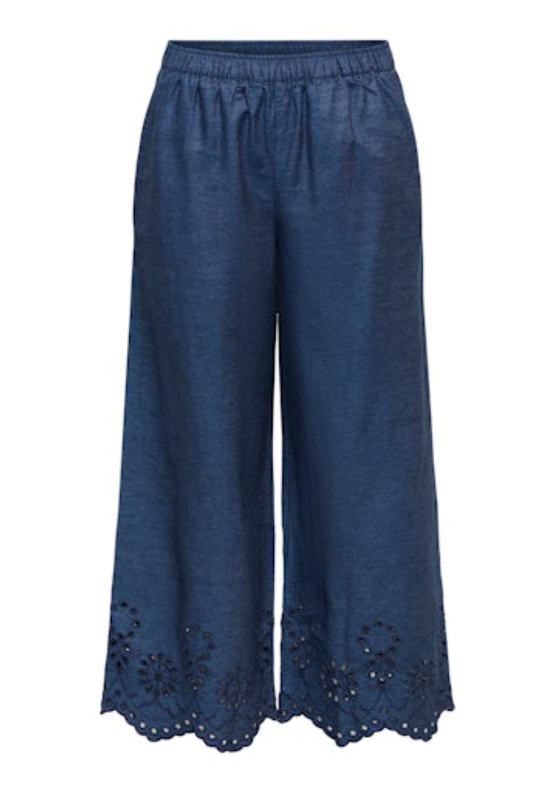 Jdy Margot Bille High Waist Embroidered Trousers - Medium Blue Denim 1 Shaws Department Stores