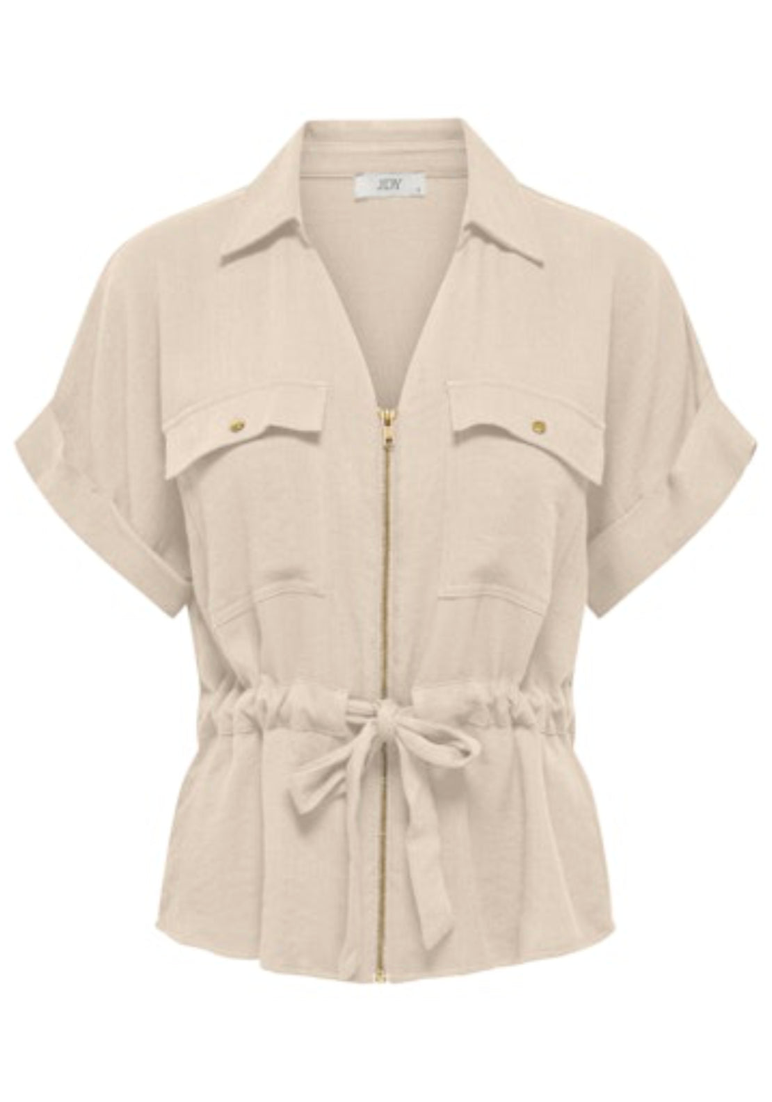 Jdy Mille Short Sleeve Zip Shirt - Sandshell 1 Shaws Department Stores