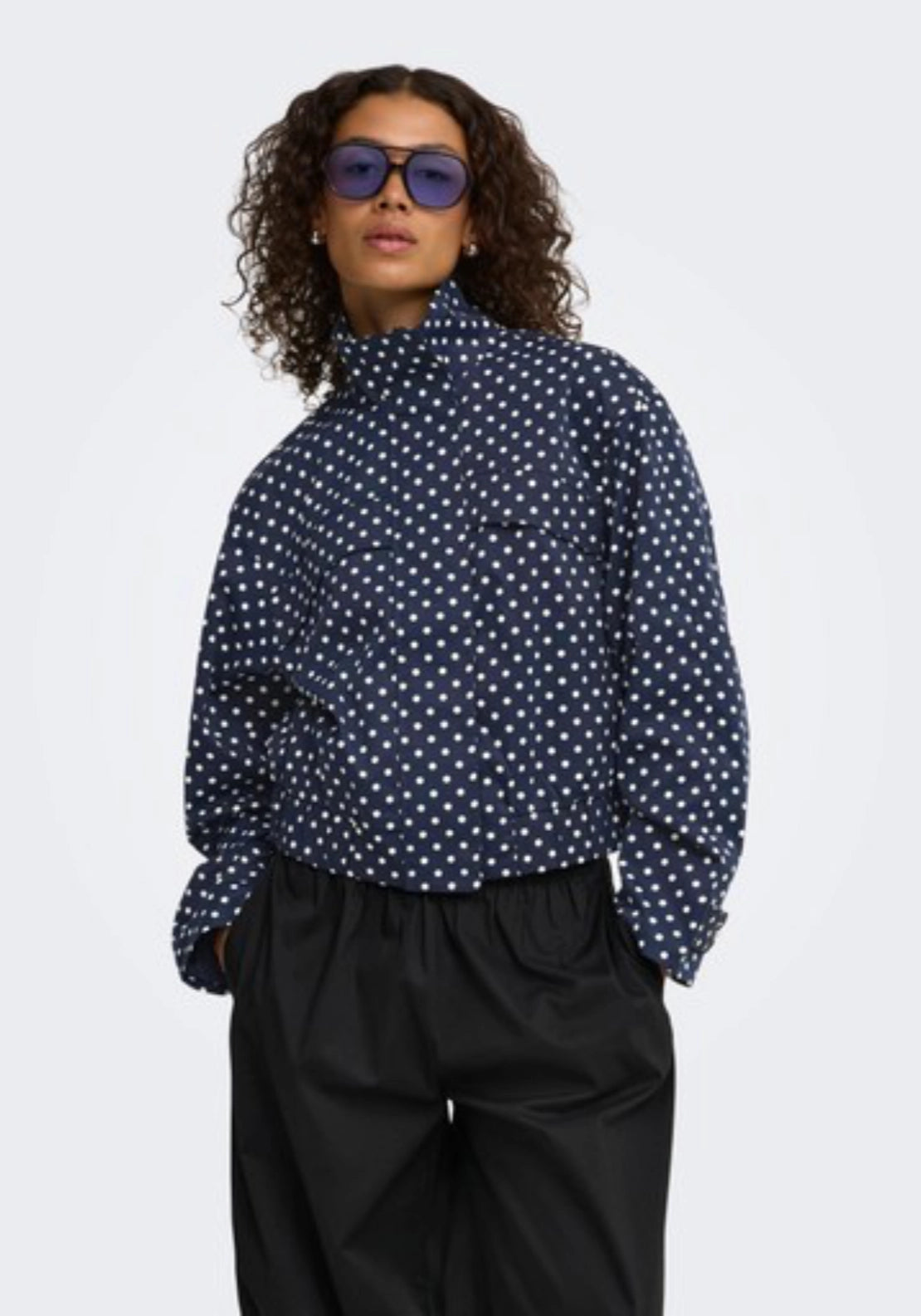 Jdy Naomi Long Sleeve Jacket - Sky Captain White Dots 1 Shaws Department Stores