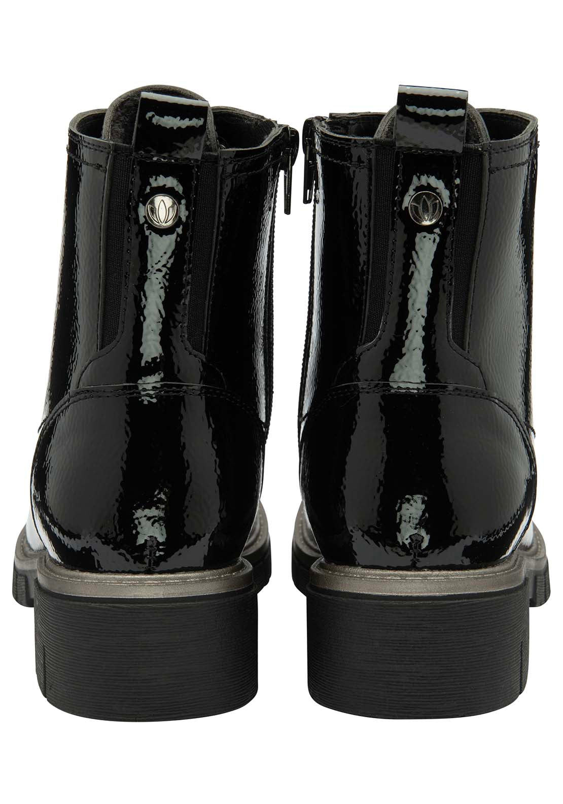 Lotus Jojo Ladies Patent Lace Biker Style Boot - Black Patent 3 Shaws Department Stores