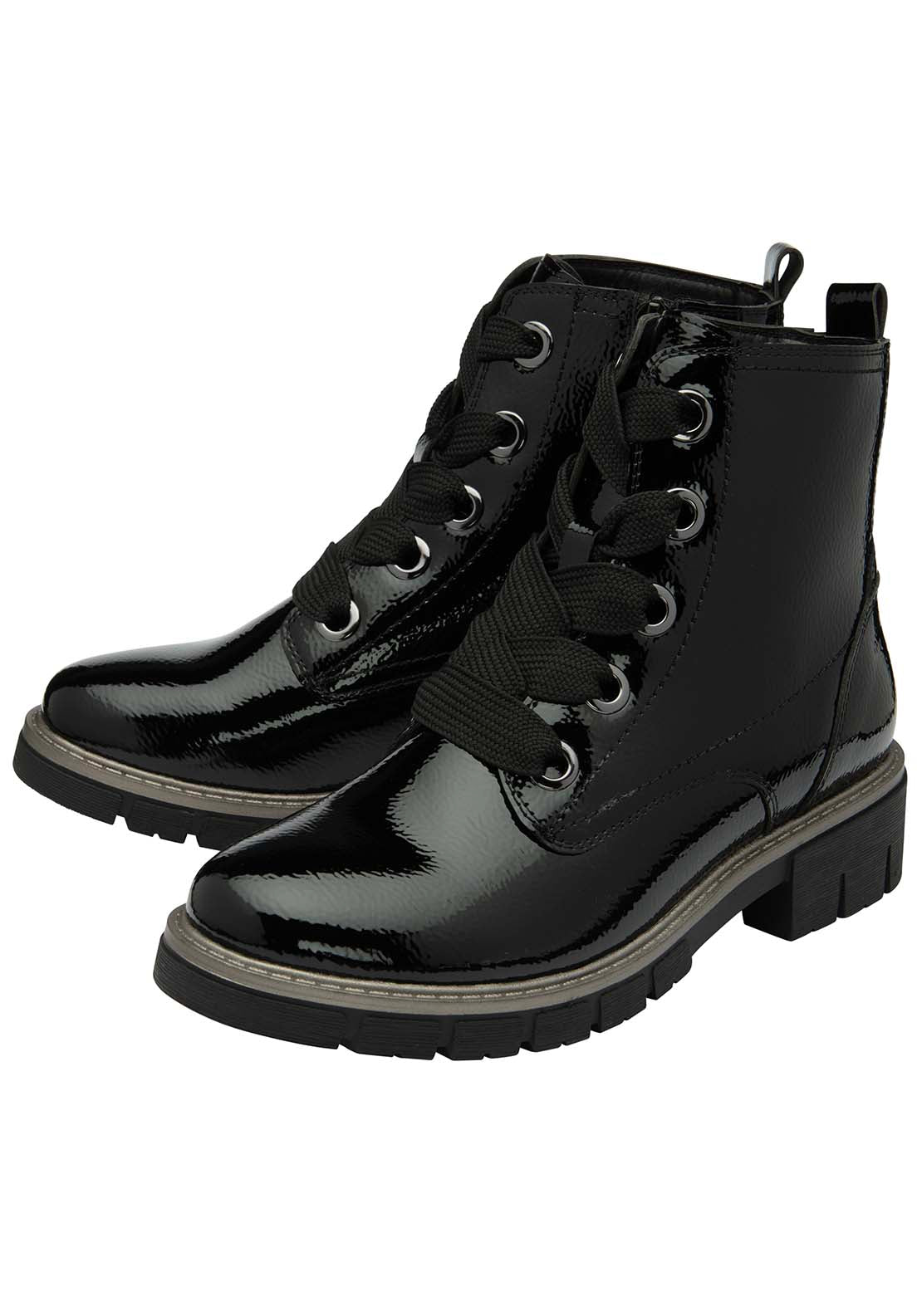 Lotus Jojo Ladies Patent Lace Biker Style Boot - Black Patent 1 Shaws Department Stores