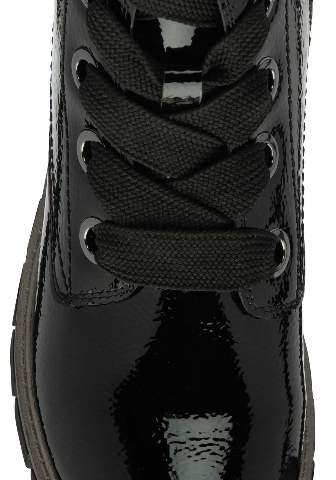 Lotus Jojo Ladies Patent Lace Biker Style Boot - Black Patent 4 Shaws Department Stores