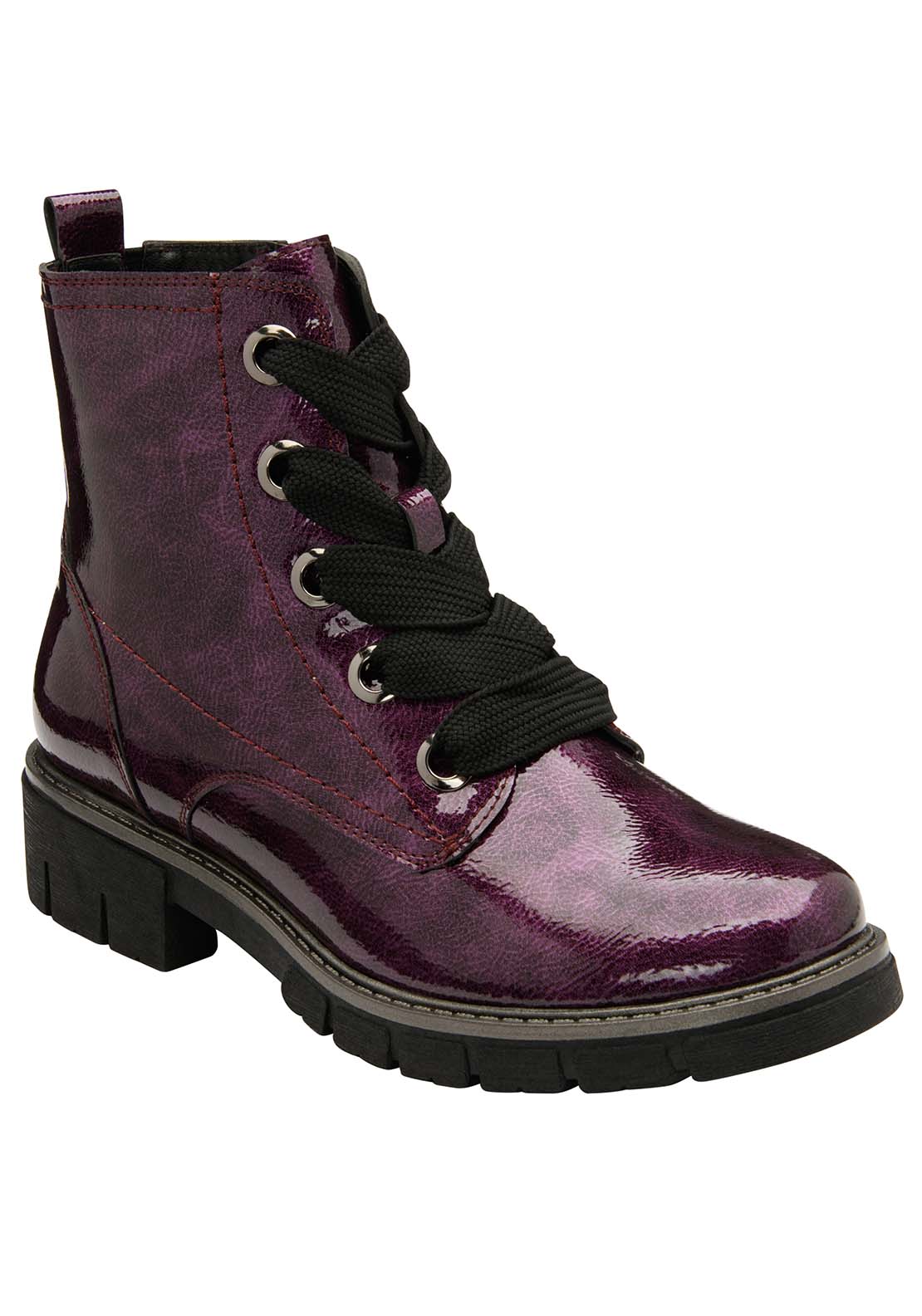 Lotus Jojo Ladies Patent Lace Biker Style Boot - Purple Patent 3 Shaws Department Stores