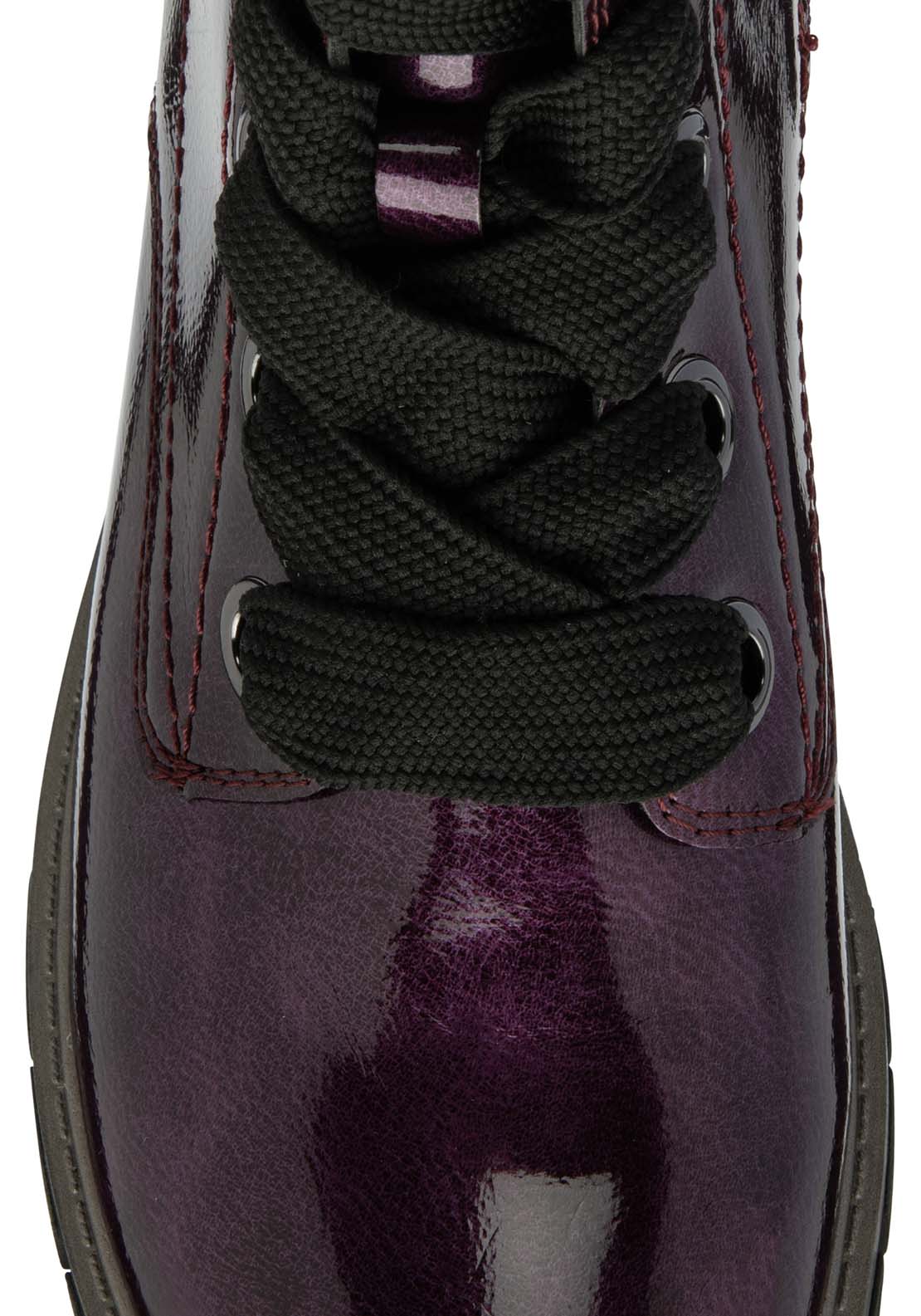 Lotus Jojo Ladies Patent Lace Biker Style Boot - Purple Patent 4 Shaws Department Stores