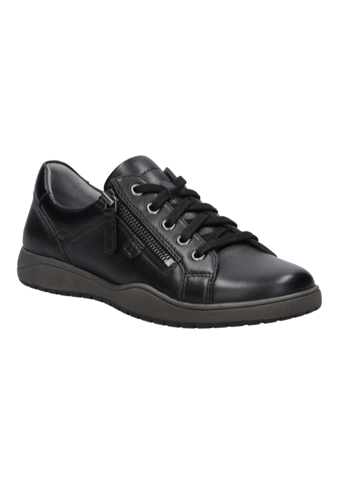 Side Zip Leather Lace Up Casual Shoes - Schwarz