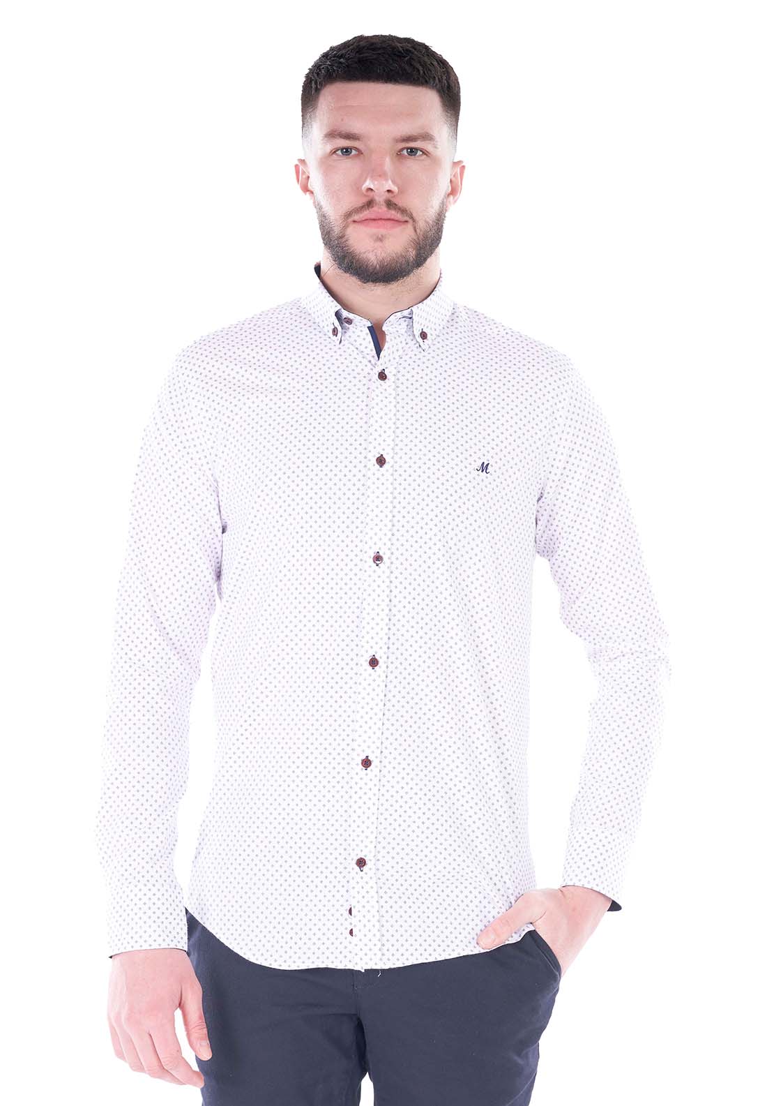 Mineral Jagger Long Sleeve Shirt - Red/White 1 Shaws Department Stores