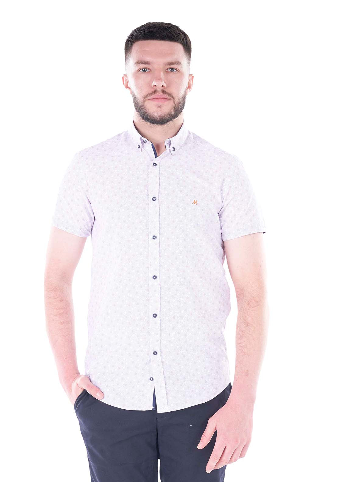 Mineral Jay Short Sleeve Shirt - White/pink 1 Shaws Department Stores