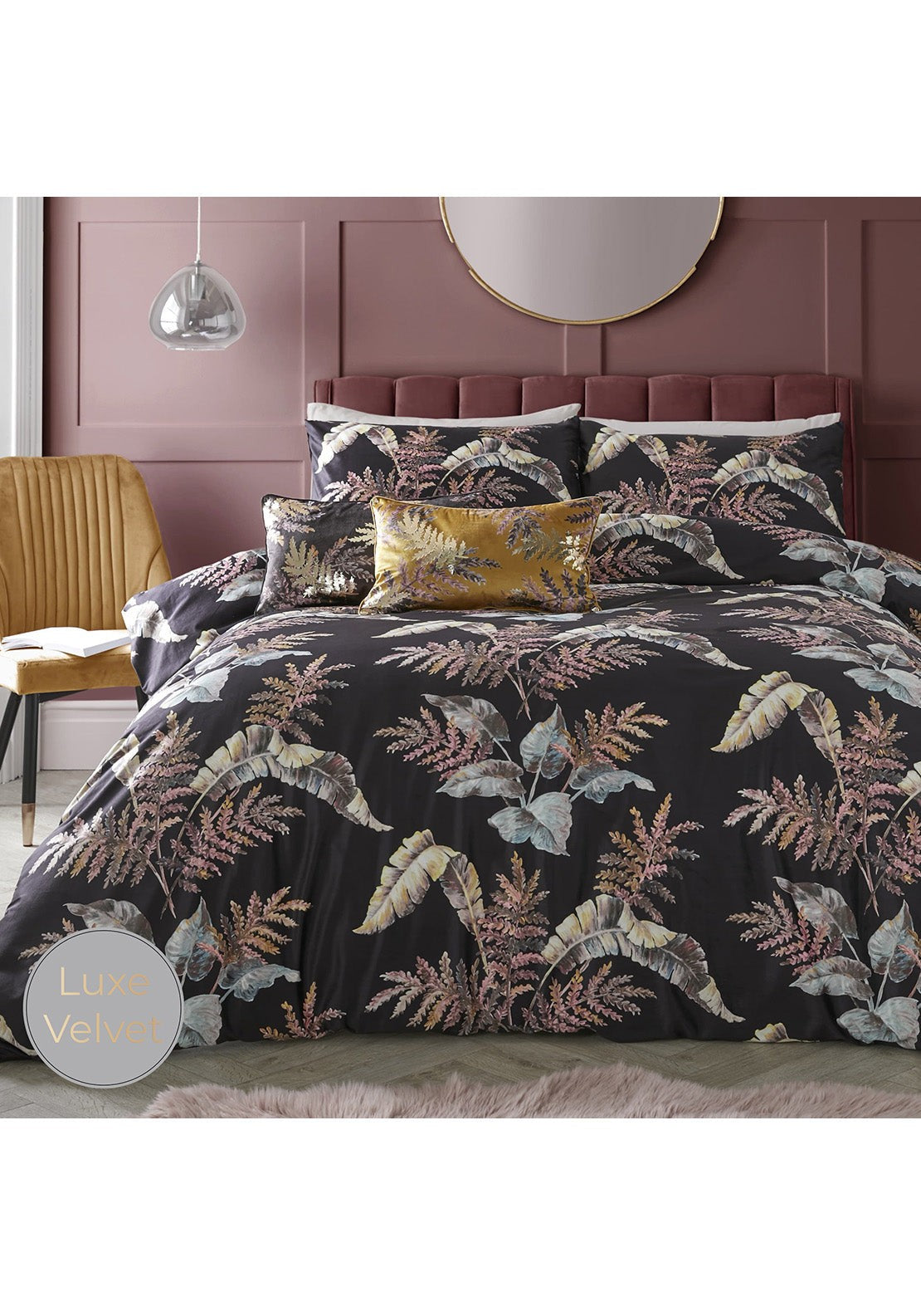  Heather &amp; Ferne Luxe Fern Duvet Cover Set - Black 1 Shaws Department Stores