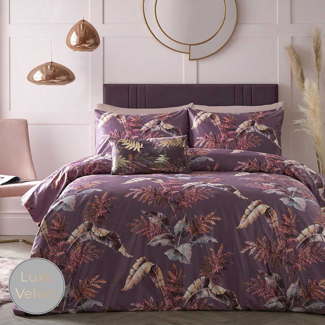 Heather &amp; Ferne Luxe Fern Duvet Cover Set - Mauve 1 Shaws Department Stores