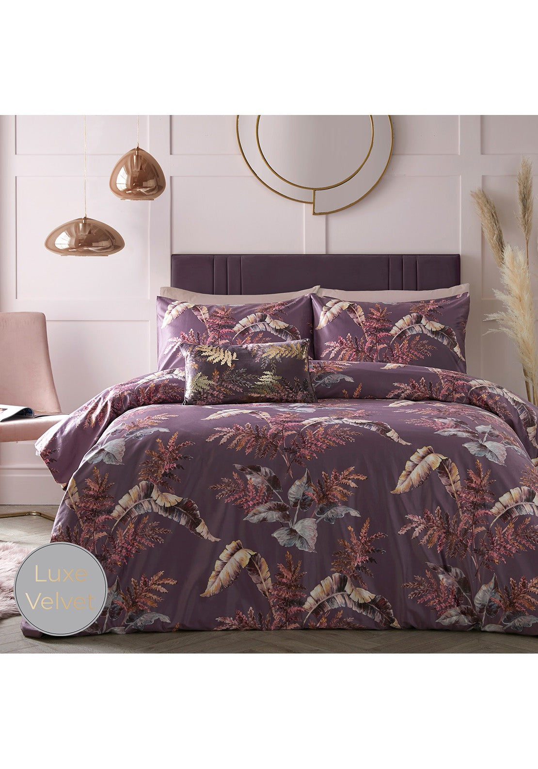  Heather &amp; Ferne Luxe Fern Duvet Cover Set - Mauve 1 Shaws Department Stores