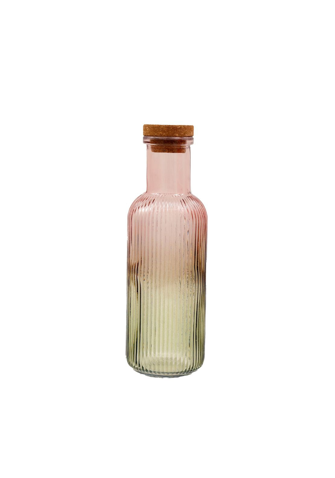 Lined Glass Bottle - Green / Pink