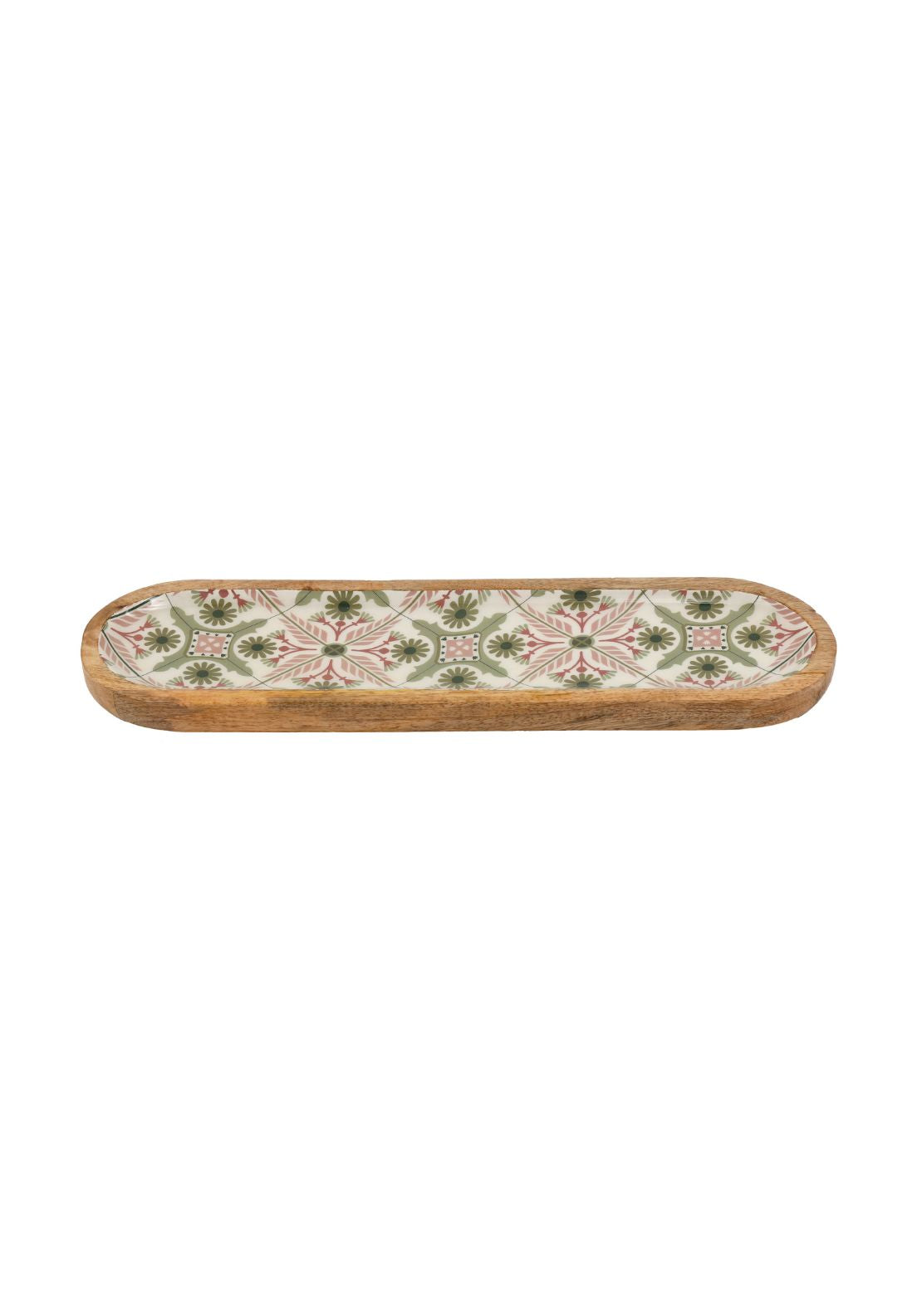 Enamel Oval Tray - Green / Pink