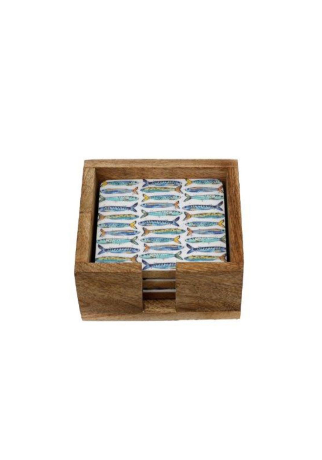 Set Of 4 Sardine Design Enamel Coasters - Blue Print
