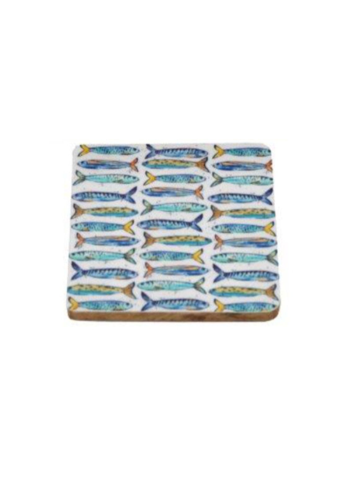 Set Of 4 Sardine Design Enamel Coasters - Blue Print
