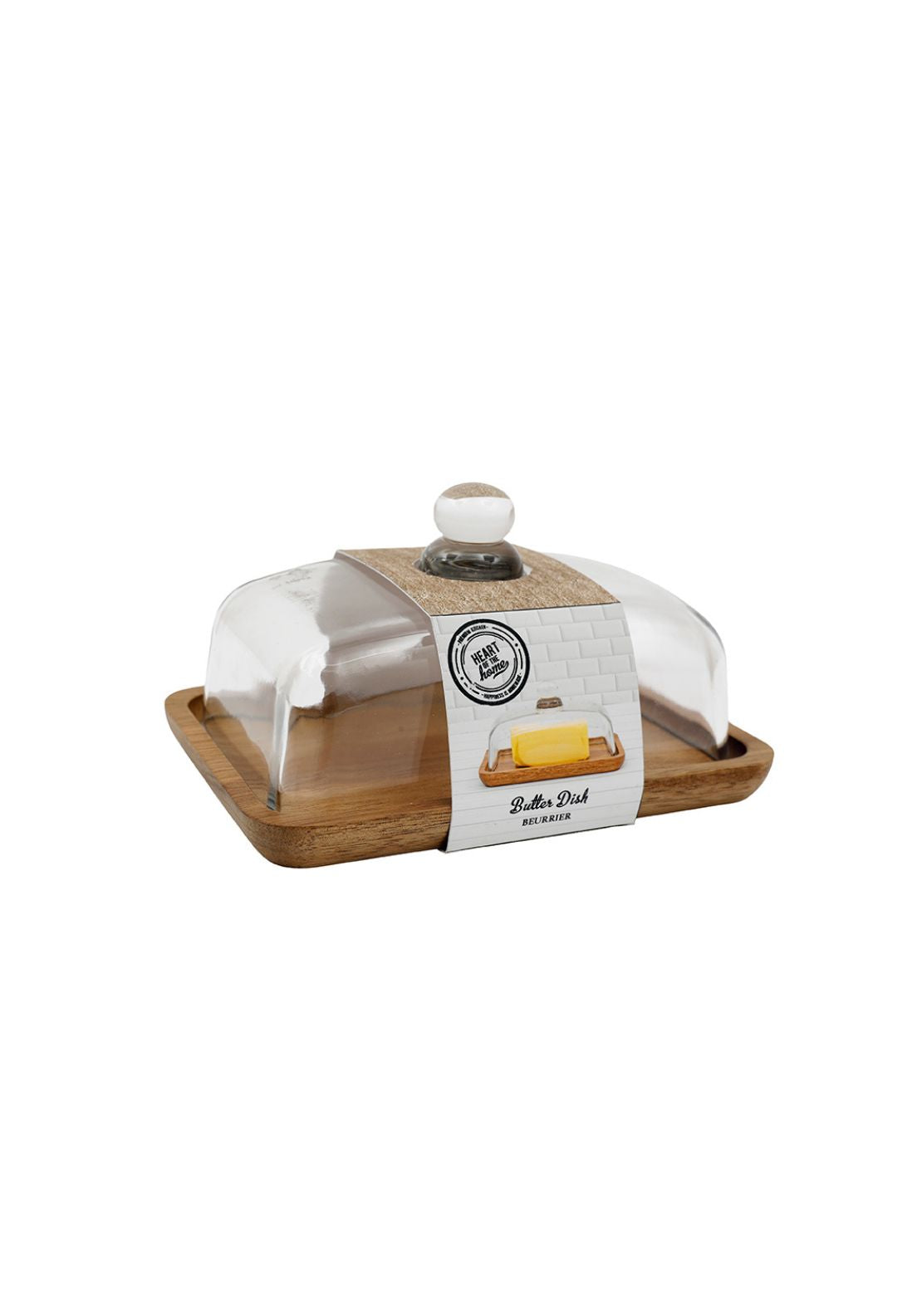 Butter Dish with Glass Lid - Wood/clear
