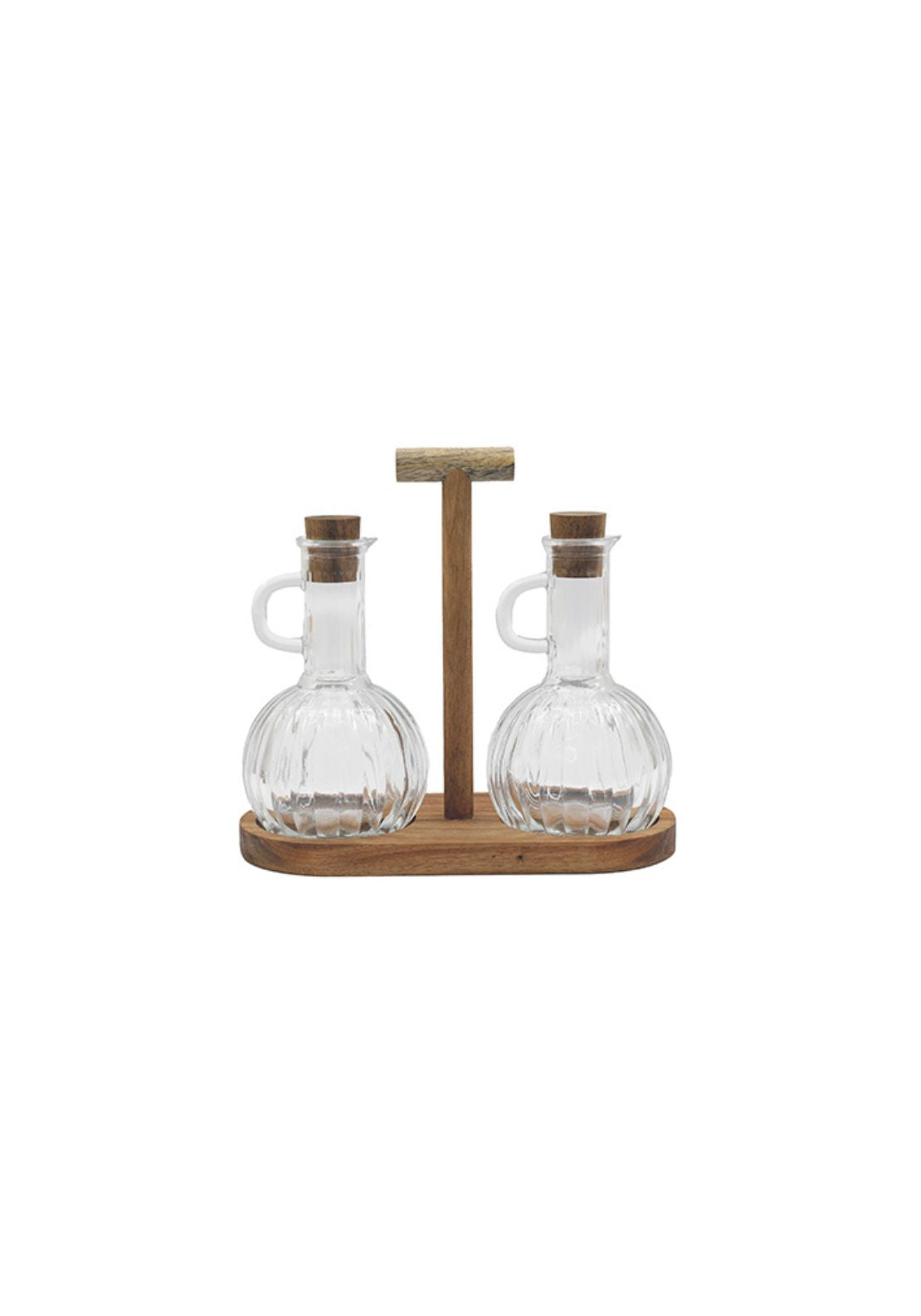 2 Piece Oil and Vinegar Set with Tray - Wood/clear