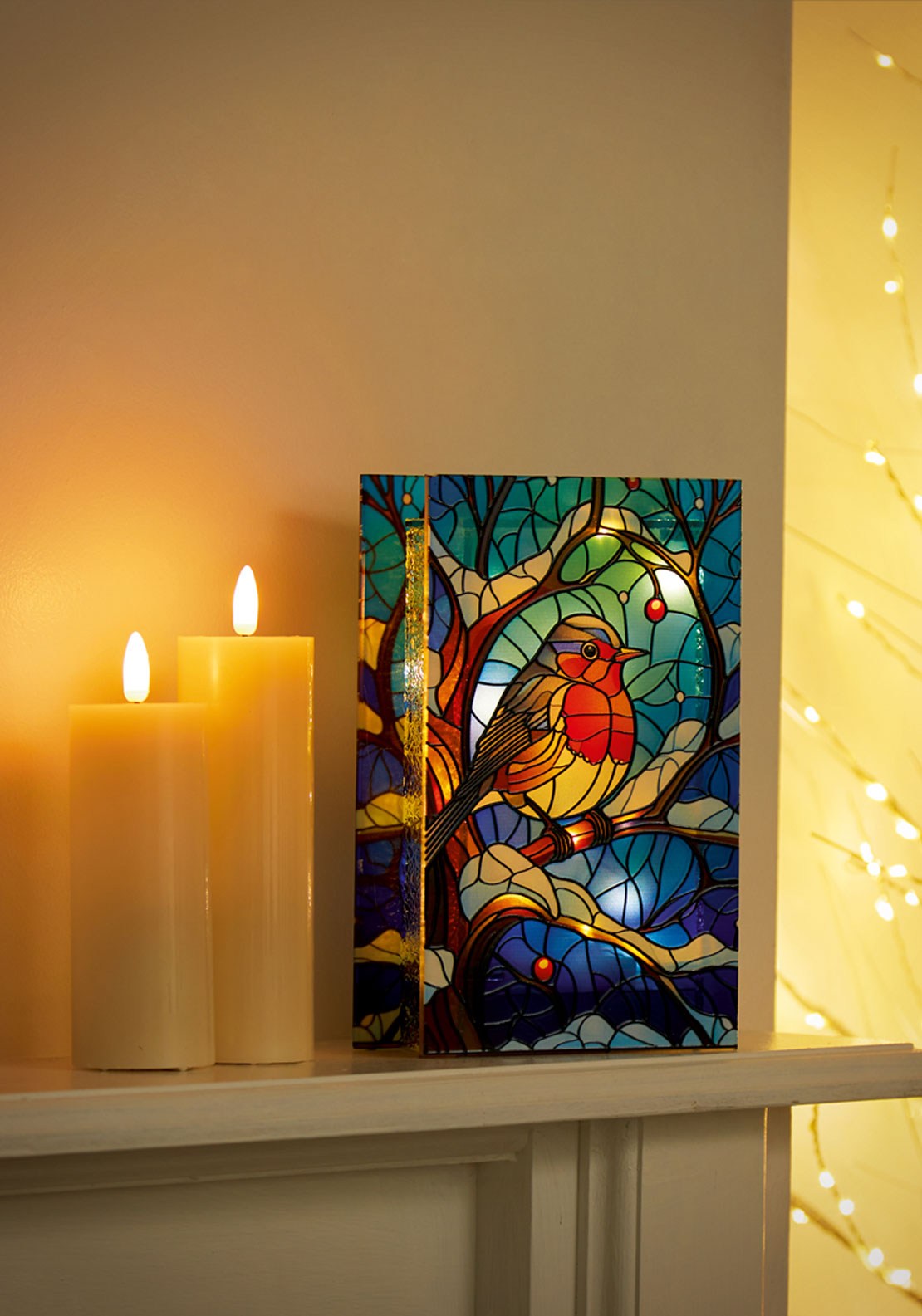 The Home Christmas Robin On Branch Stained Glas 1 Shaws Department Stores