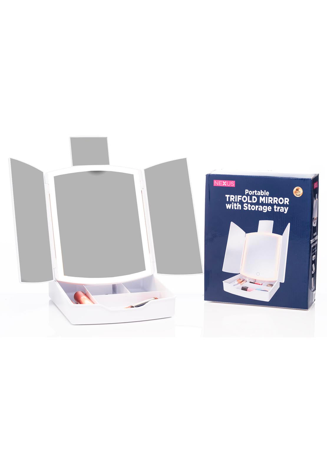 Nexus LED Collapsible Mirror with Storage - White 1 Shaws Department Stores