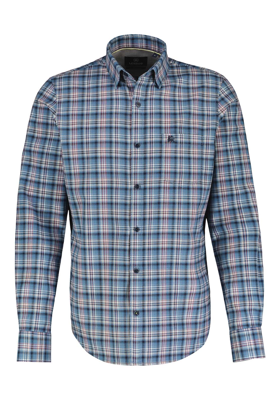 Lerros Long Sleeve Check Shirt - Frosted Blue 1 Shaws Department Stores