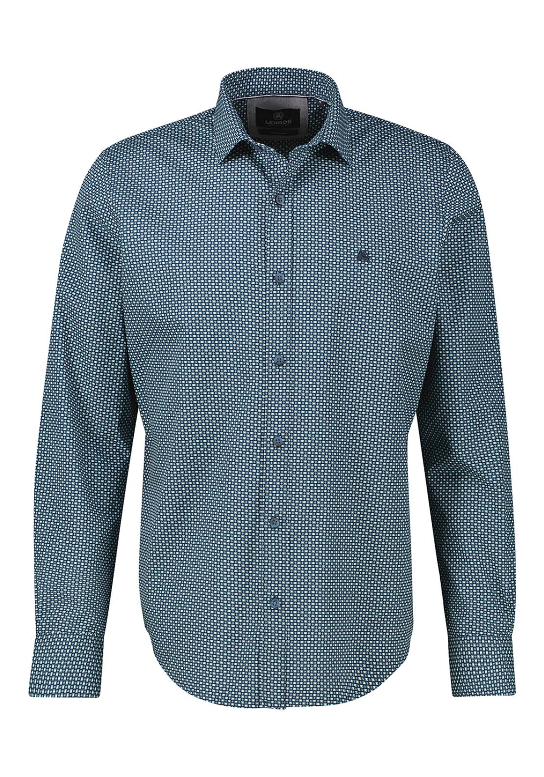 Lerros Long Sleeve Patterned Shirt - Fjord Blue 3 Shaws Department Stores