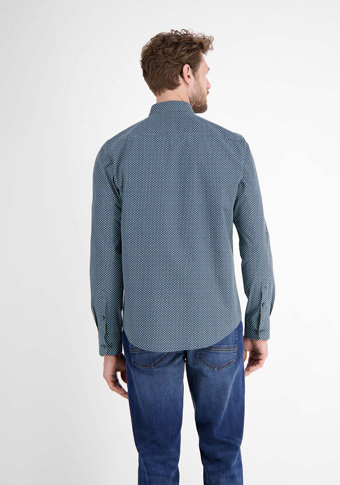 Lerros Long Sleeve Patterned Shirt - Fjord Blue 2 Shaws Department Stores