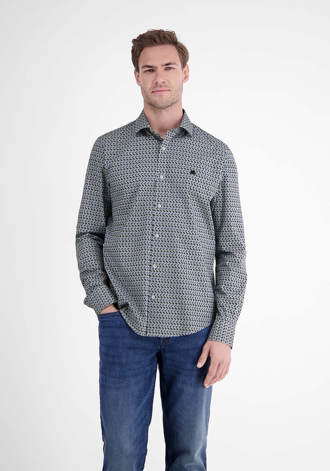 Lerros Long Sleeve Poplin Shirt - Fjord Blue 1 Shaws Department Stores
