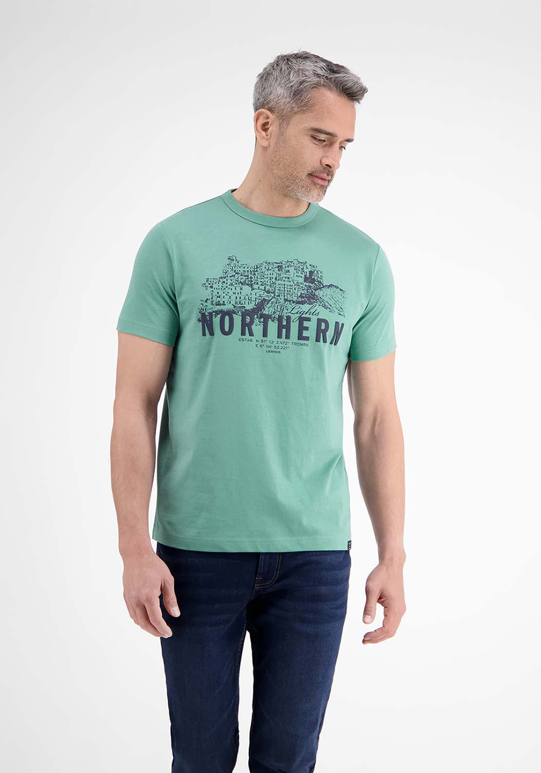 Lerros Graphic Print T-Shirt - Fjord Blue 1 Shaws Department Stores