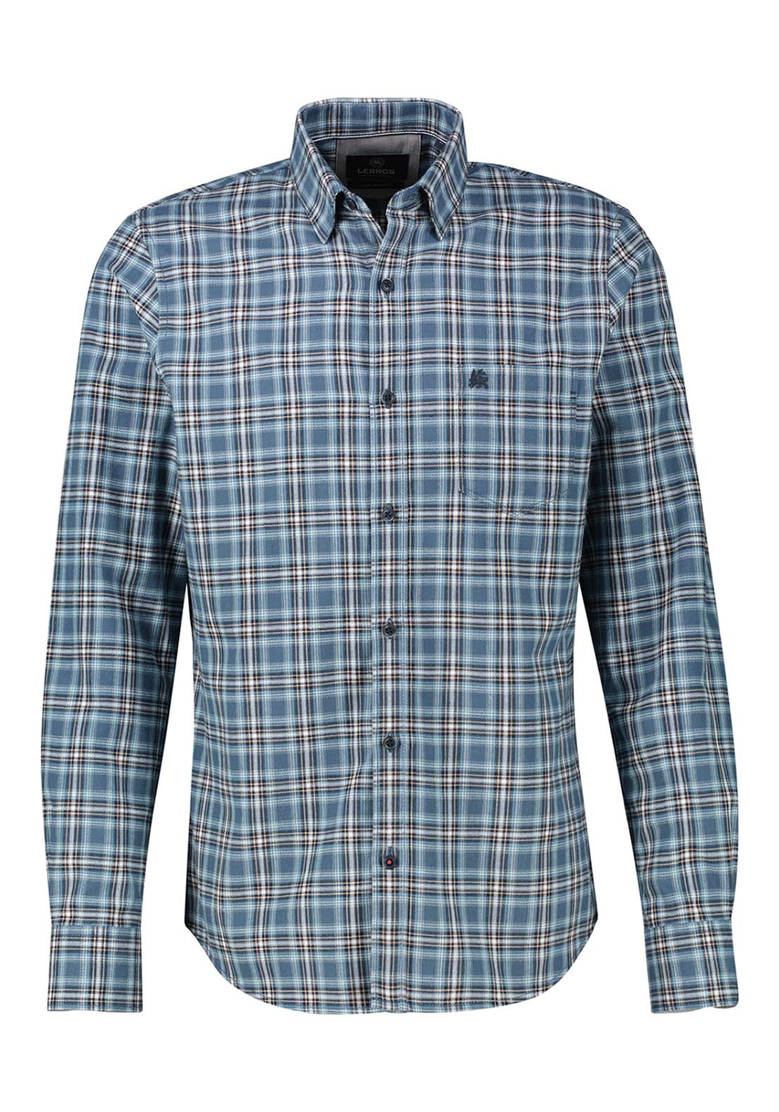 Lerros Long Sleeve Flannel Check Shirt - Blue 1 Shaws Department Stores