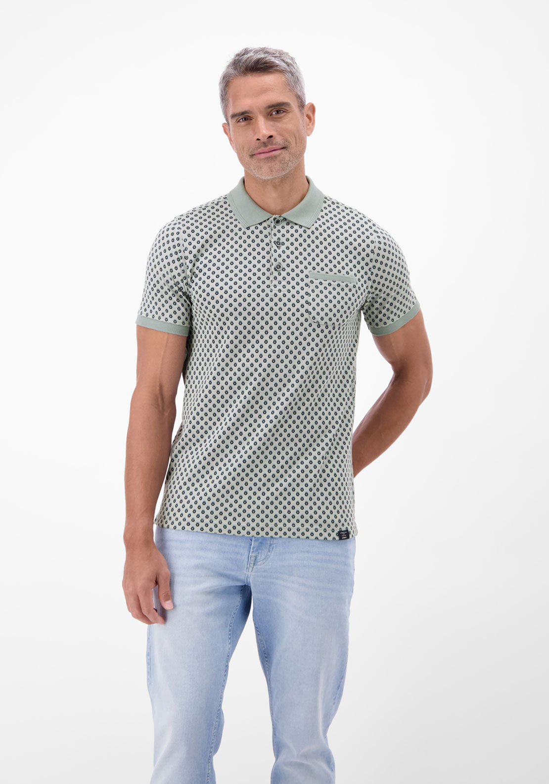 Lerros Two Tone All Over Print Polo Shirt - Grey 1 Shaws Department Stores