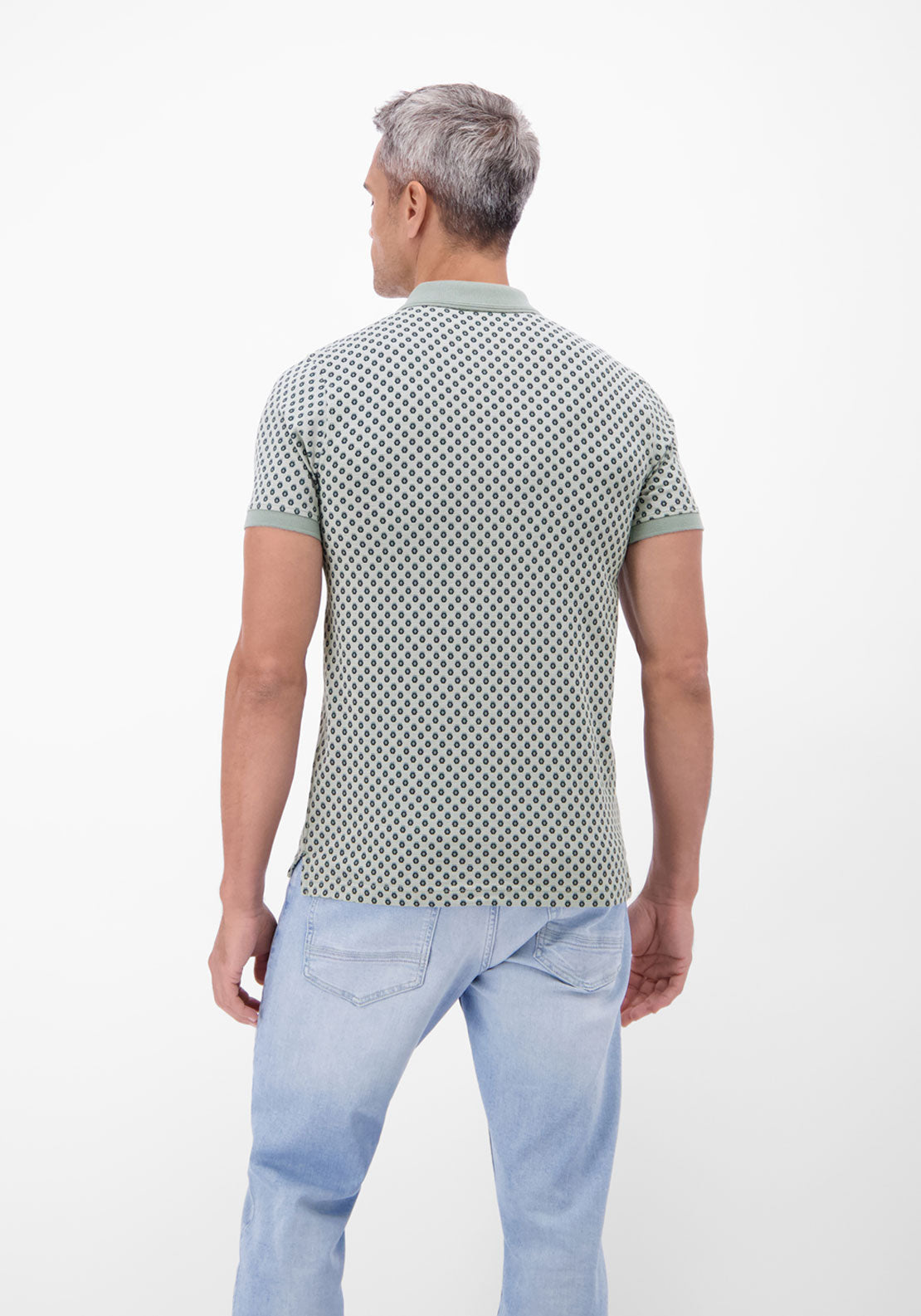 Lerros Two Tone All Over Print Polo Shirt - Grey 2 Shaws Department Stores