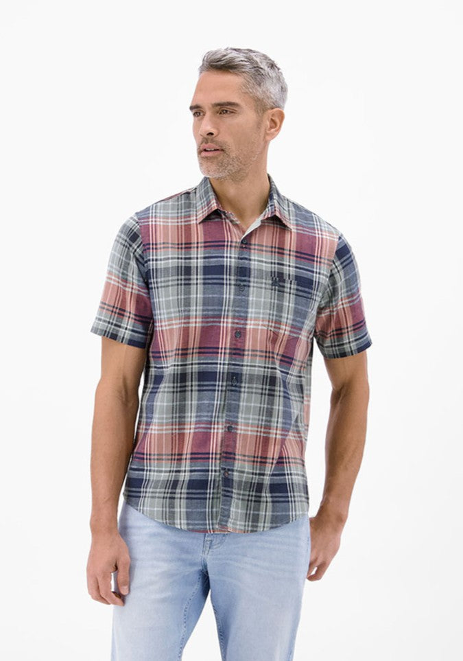 Lerros Short Sleeve Check Casual Shirt - Vivid Red 1 Shaws Department Stores