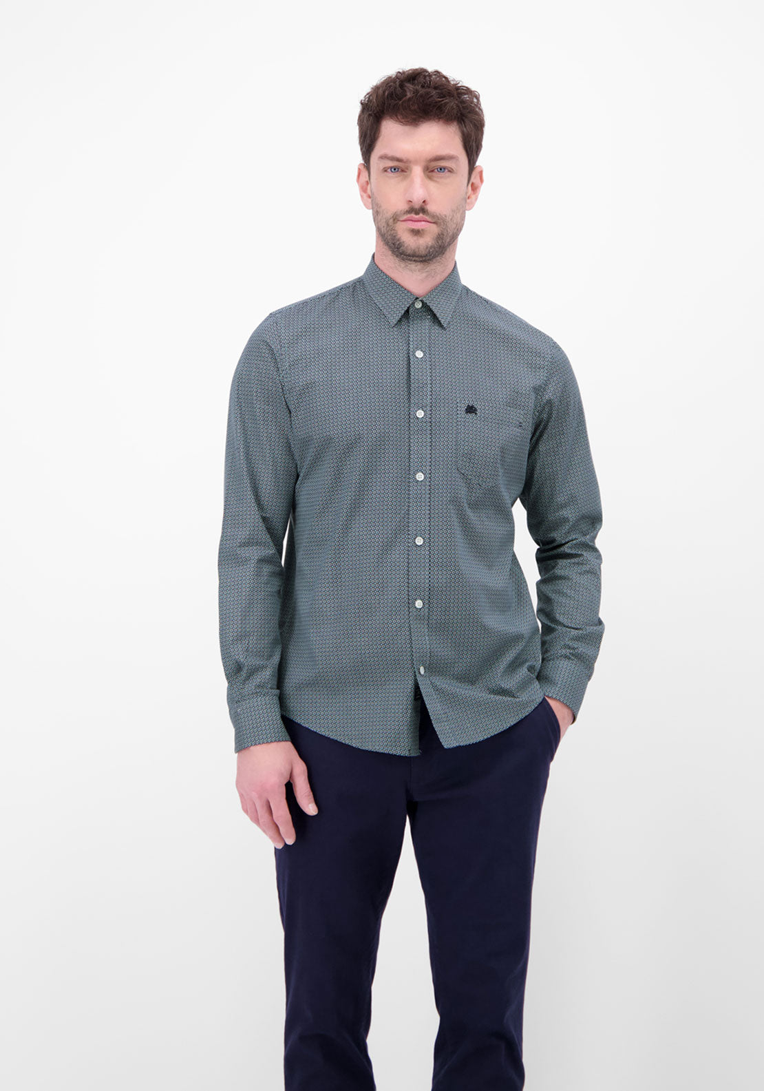 Lerros Long Sleeve Print Shirt - Blue 1 Shaws Department Stores
