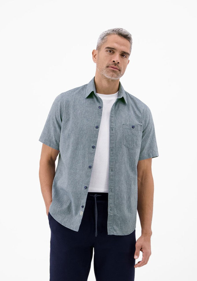 Lerros Short Sleeve Solid Casual Shirt - Blue 1 Shaws Department Stores