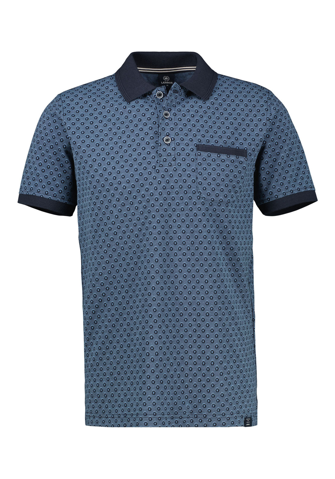Lerros Two Tone All Over Print Polo Shirt - Navy 2 Shaws Department Stores