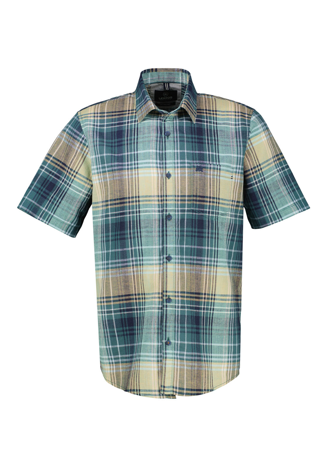 Lerros Short Sleeve Check Casual Shirt - Mint Water 1 Shaws Department Stores