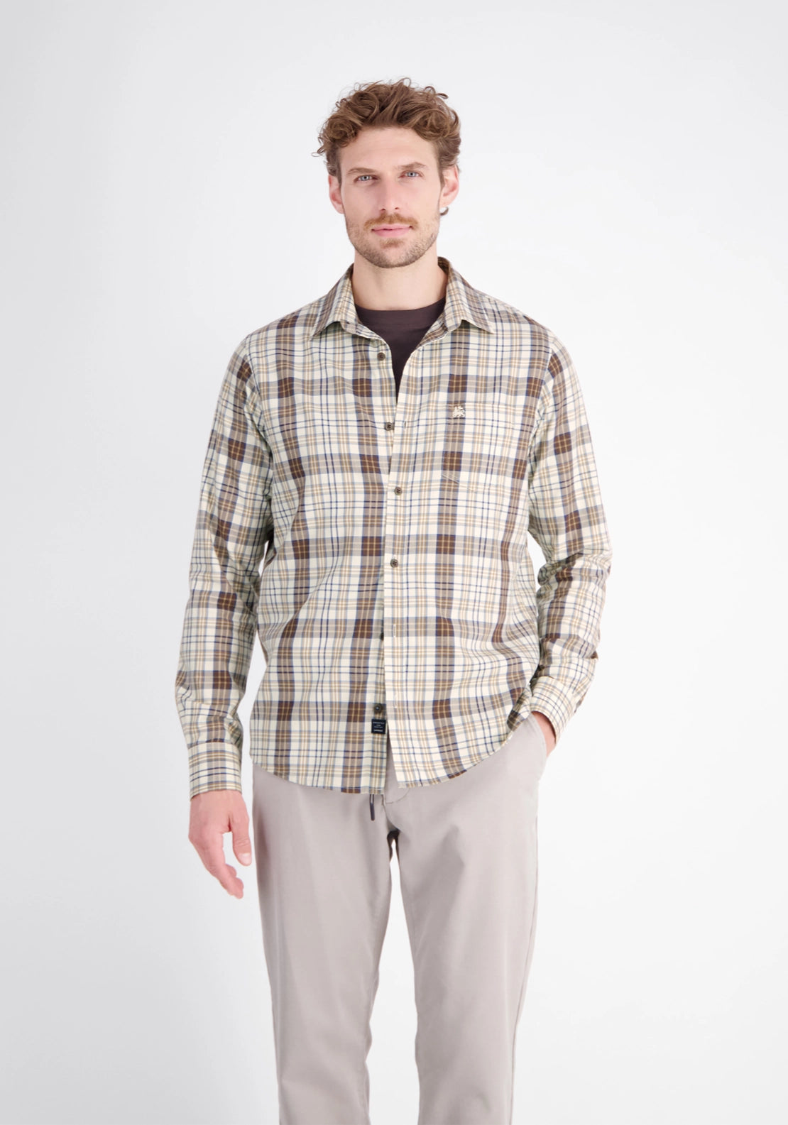 Classic Long Sleeve Check Cotton Shirt - Foam White