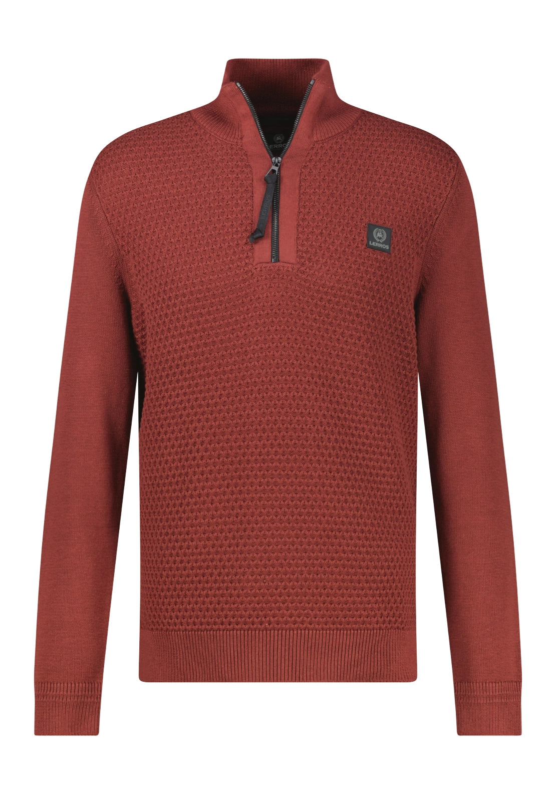 1/4 Zip Neck Cotton Knitwear - Maroon Red