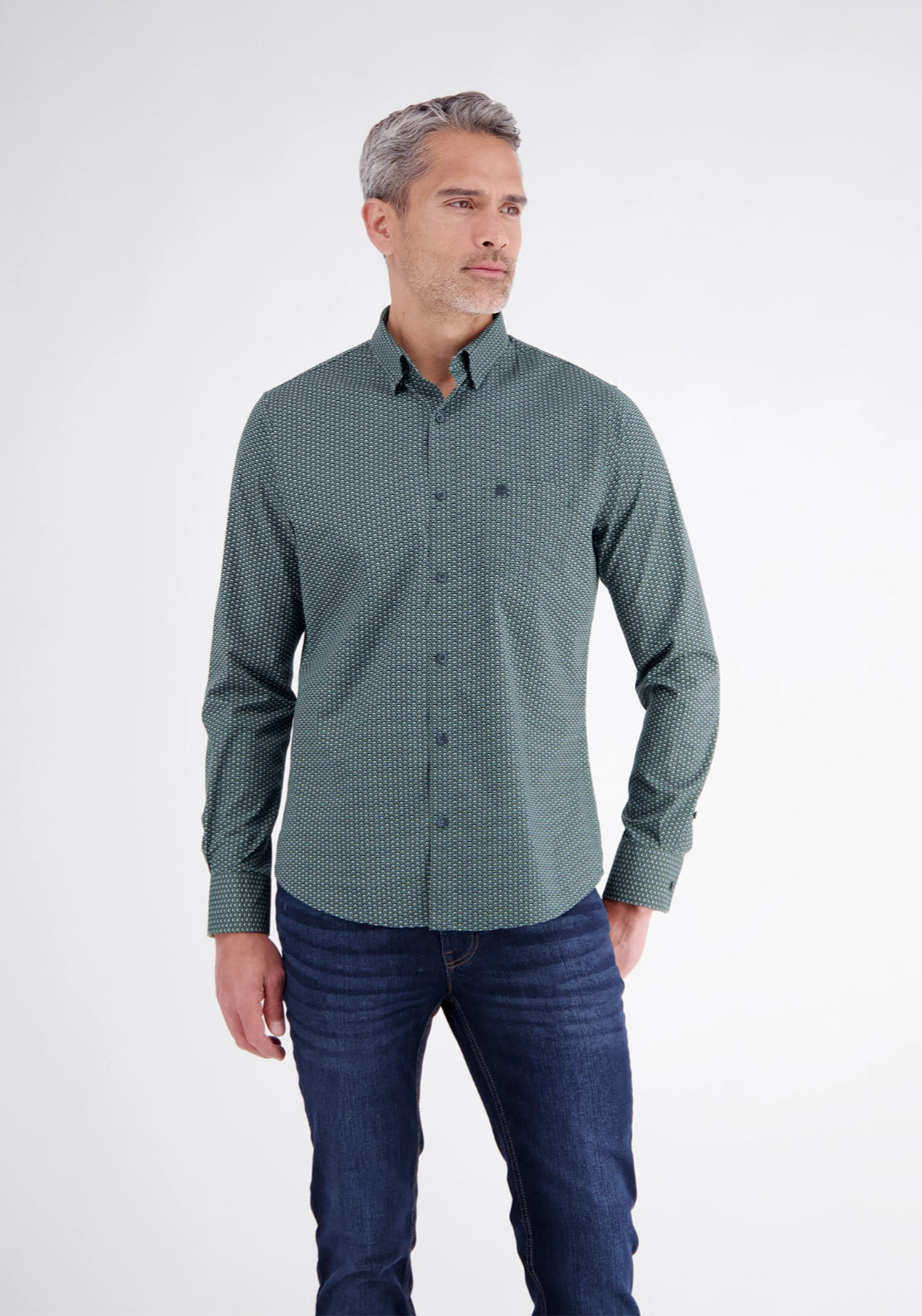 Geometric Print Shirt - Basil Green