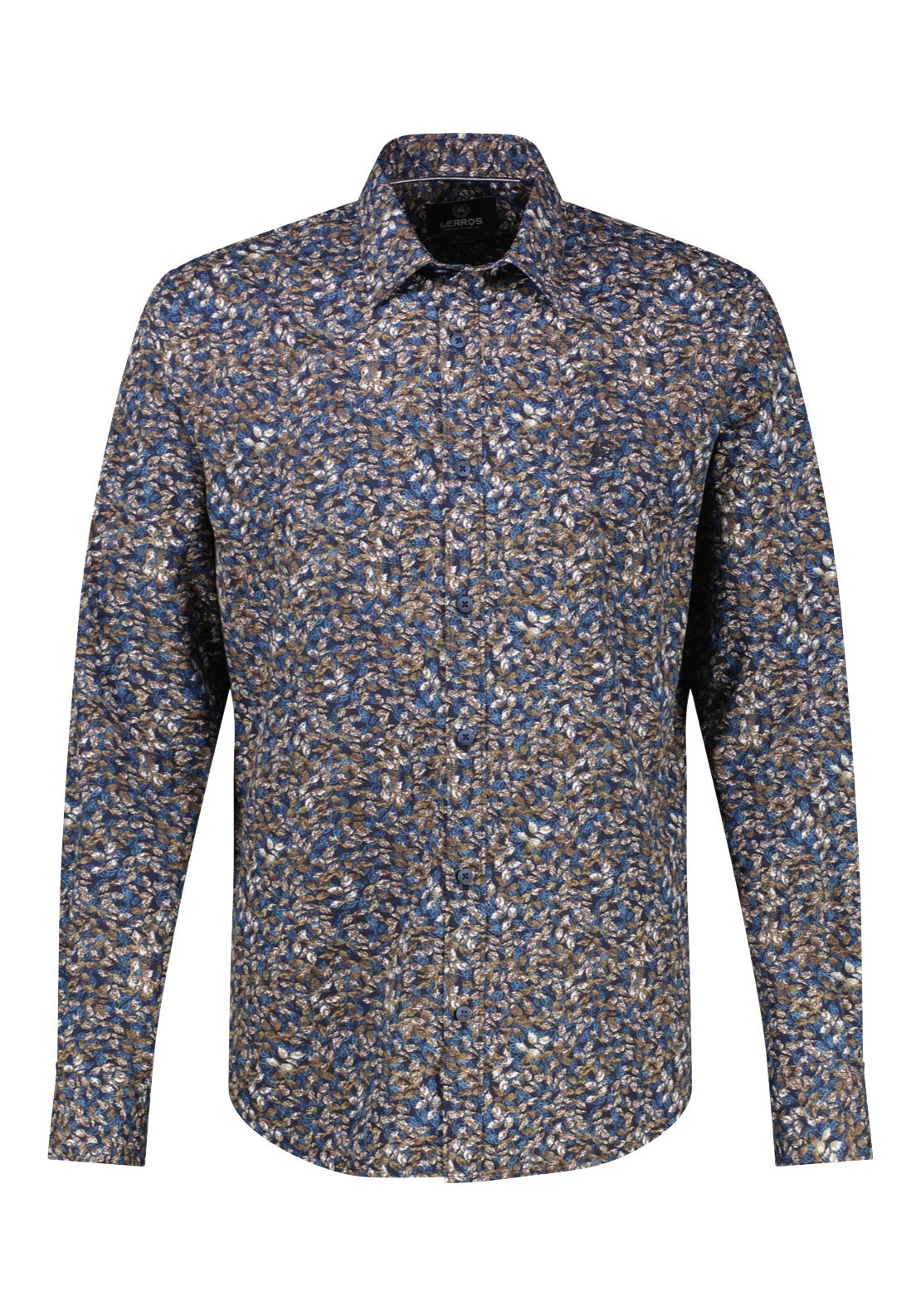 Lerros Classic Long Sleeve Print Cotton Shirt - Timber Brown 3 Shaws Department Stores