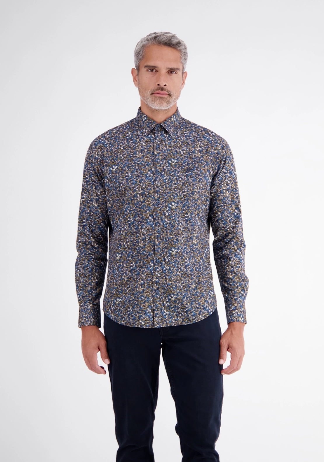 Lerros Classic Long Sleeve Print Cotton Shirt - Timber Brown 1 Shaws Department Stores