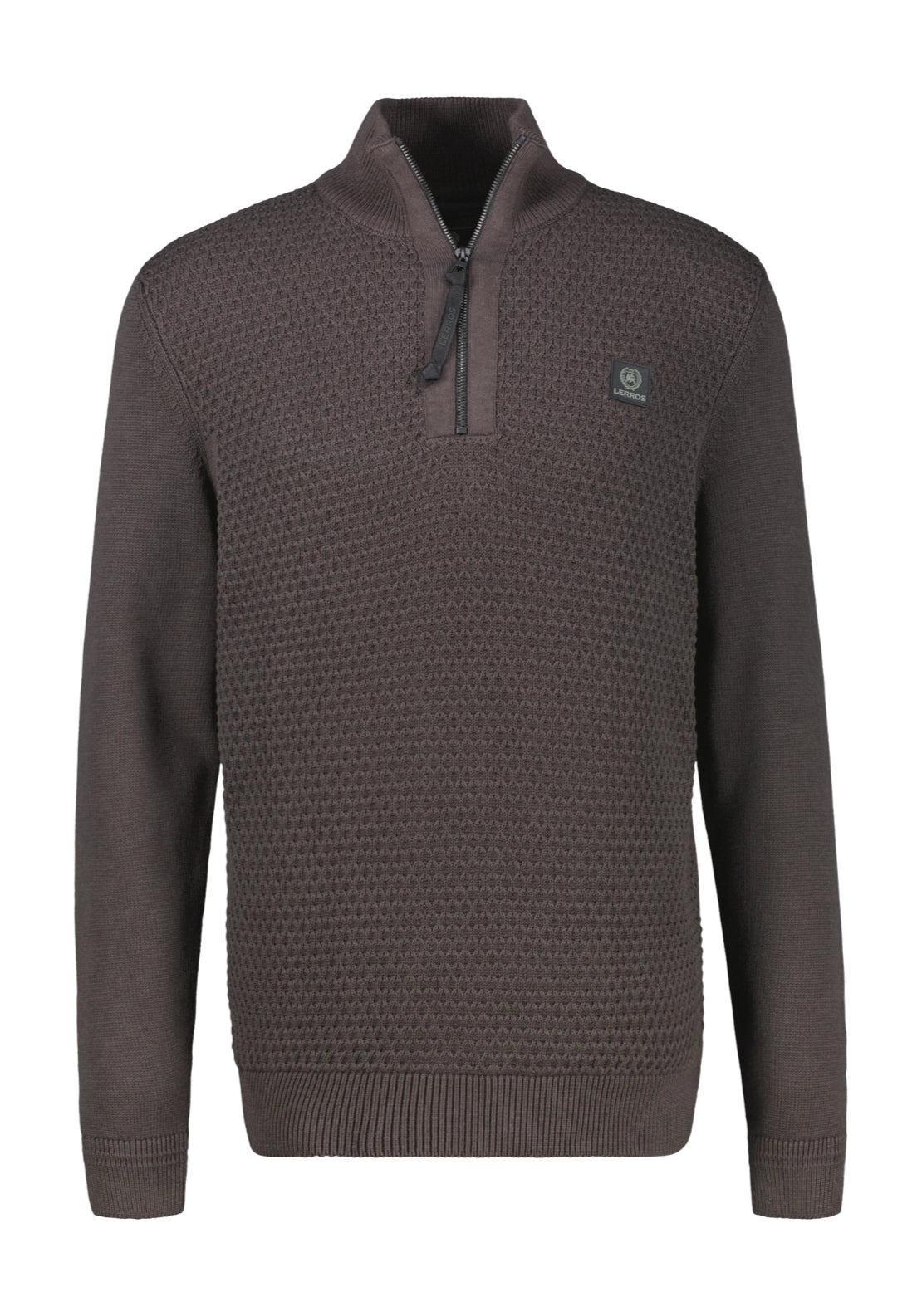 1/4 Zip Neck Cotton Knitwear - Timber Brown
