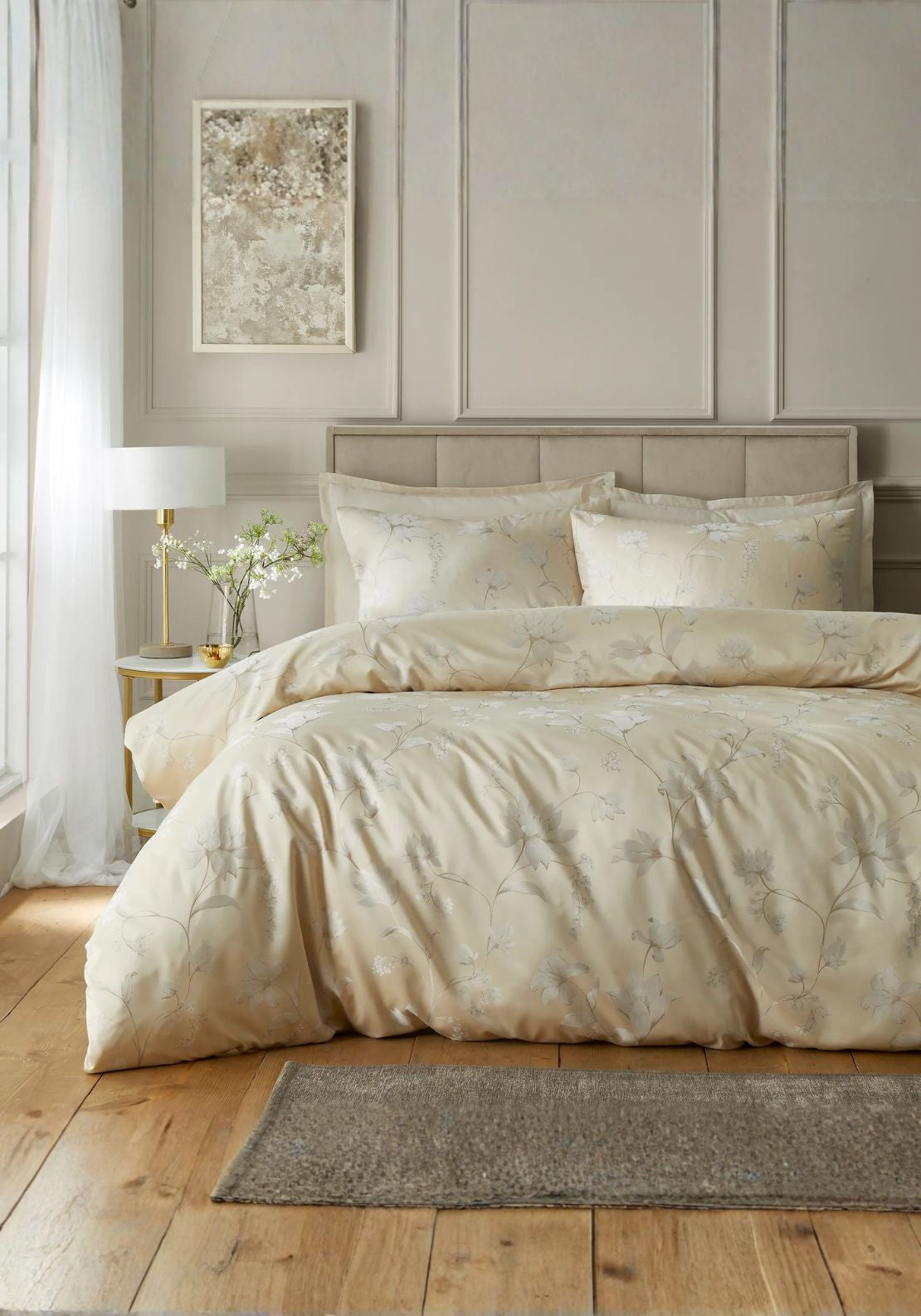 Heather &amp; Ferne Decorative Lily Duvet Cover Set - Cream 1 Shaws Department Stores